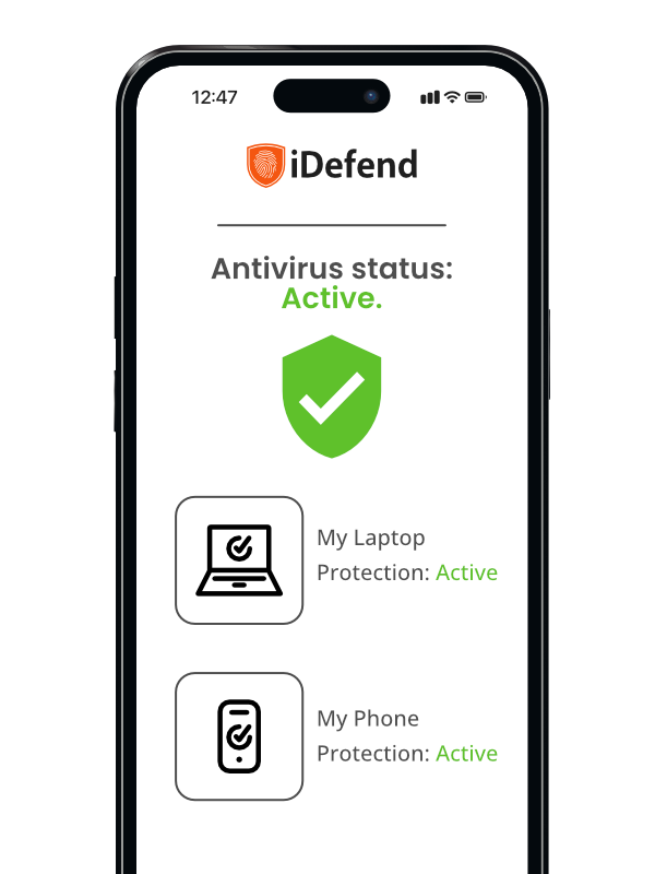 A phone screen that reads "antivirus protection active"