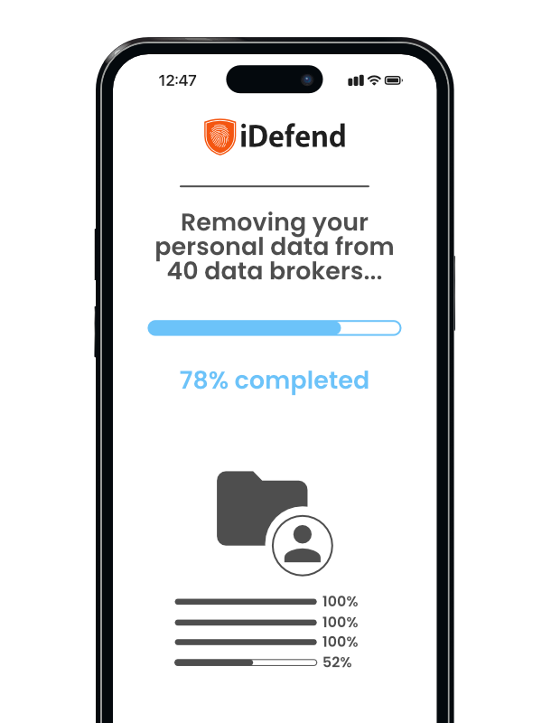 A phone that reads "Removing your personal data from 40 data brokers..."
