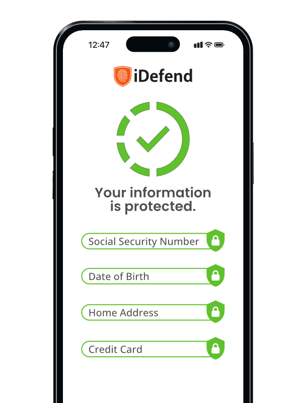A phone screen that shows personal information being monitored for theft.