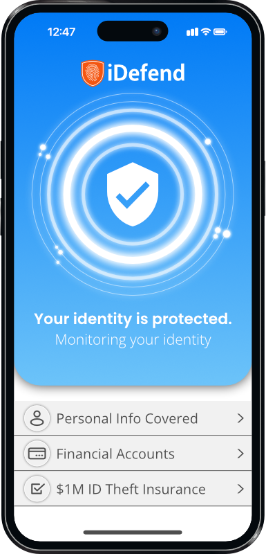 A phone screen showing an app that reads "your identity is protected"
