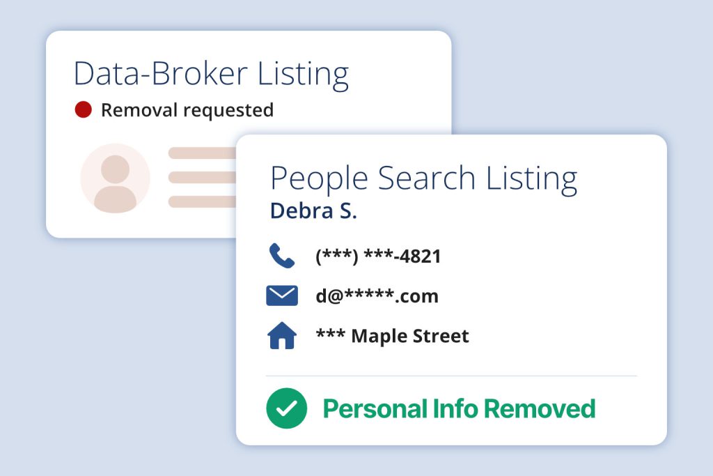 app interface showing online data removal